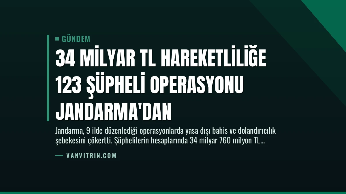 34 Milyar TL Hareketliliğe 123 Şüpheli Operasyonu Jandarma’dan