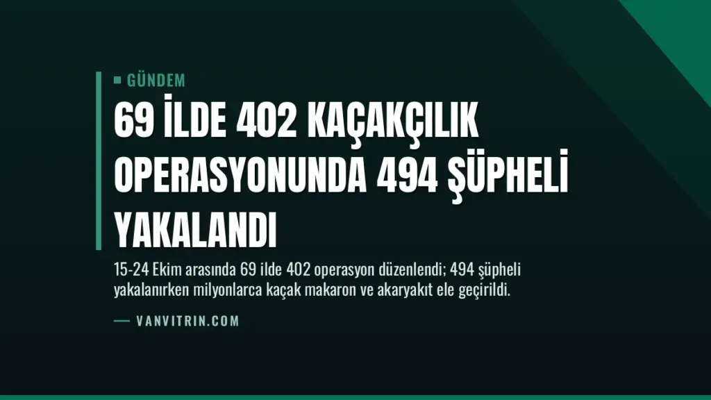 69 İlde 402 Kaçakçılık Operasyonunda 494 Şüpheli Yakalandı